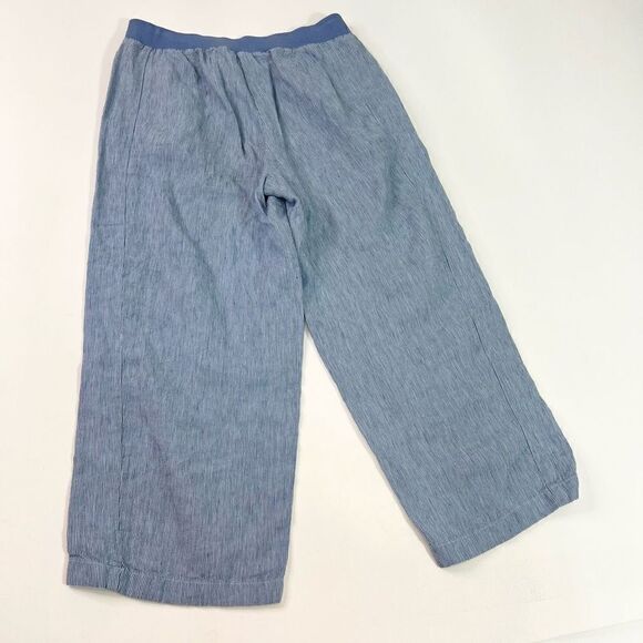J.Jill Love Linen Pants Womens Small Blue Striped Cropped Wide Leg Elastic Waist - Picture 9 of 10